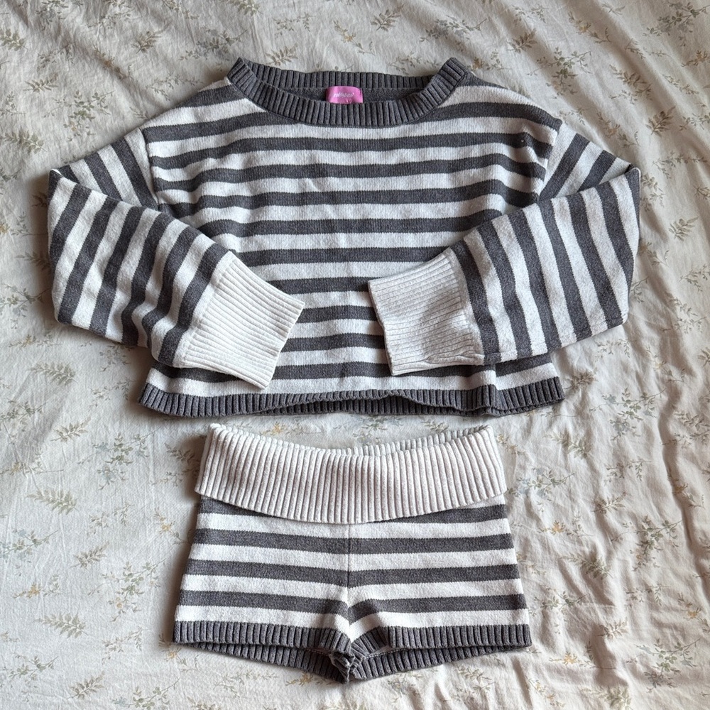 Edikted stripe lounge sweater + shorts set great condition - Picture 2 of 6